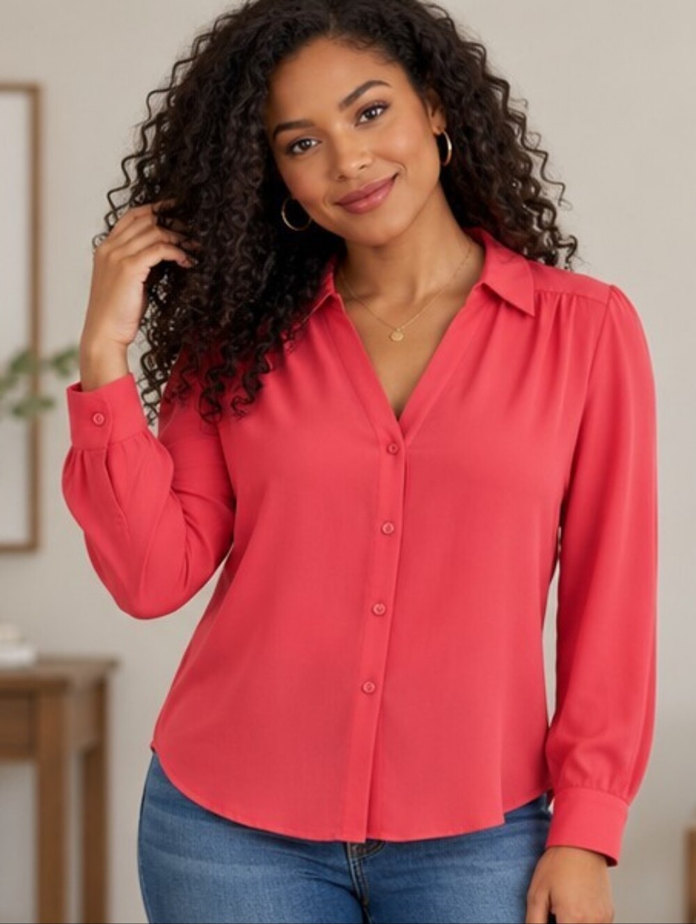 ANN TAYLOR | Deep Rose Pink Button Front Blouse | EUC size S
